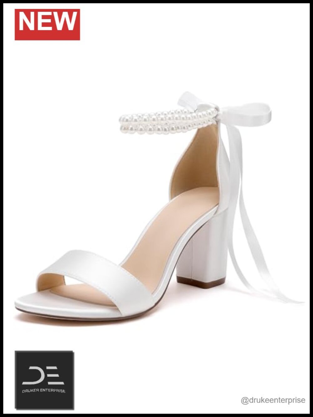 Women's Open Toe Pearl Satin High Heel Sandals Bridal Wedding Chunky Block